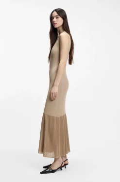 Geripptes Kleid mit Colour-Block-Effekt