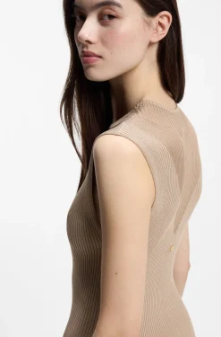 Geripptes Kleid mit Colour-Block-Effekt