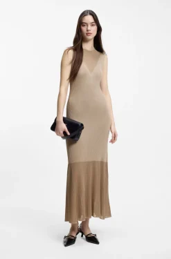 Geripptes Kleid mit Colour-Block-Effekt