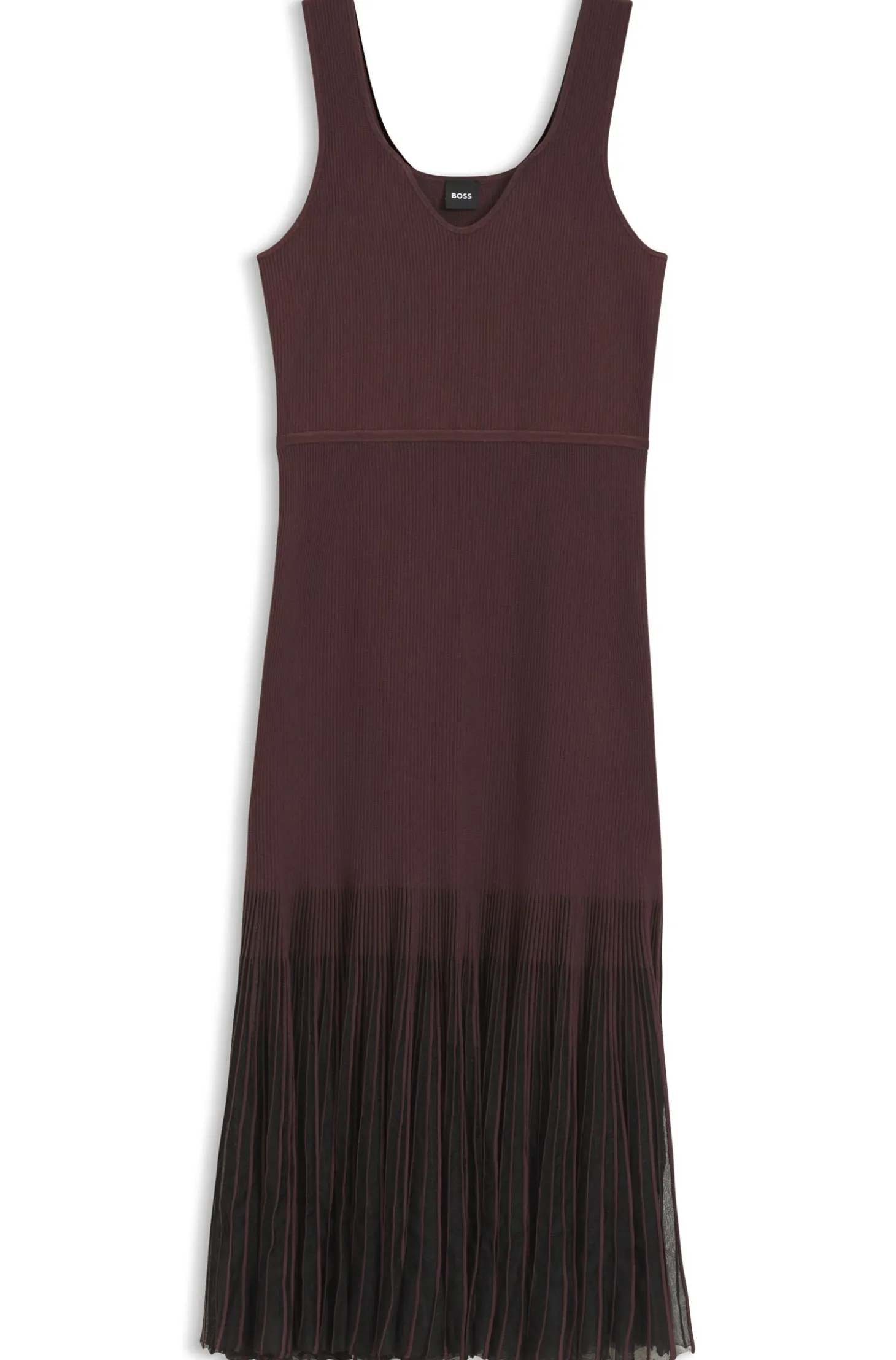 Geripptes Strickkleid mit transparenten Plisseefalten