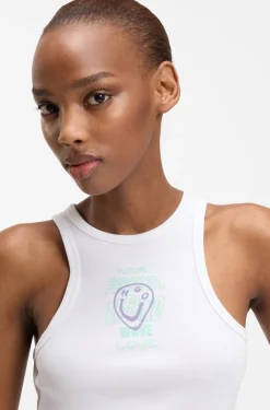 Geripptes Tanktop aus Baumwolle mit Logo-Kunstwerk