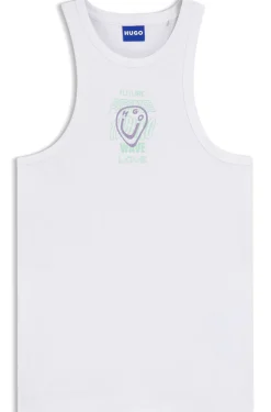 Geripptes Tanktop aus Baumwolle mit Logo-Kunstwerk