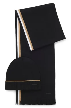 Geschenk-Set mit Mütze und Schal mit Streifen-Details