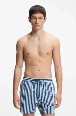 Gestreifte Badeshorts mit vertikalem Logo
