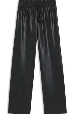 Gestreifte Relaxed-Fit Hose aus Kunstleder mit weitem Beinverlauf