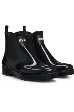 Glänzende Chelsea-Regenstiefel mit Logo-Patch