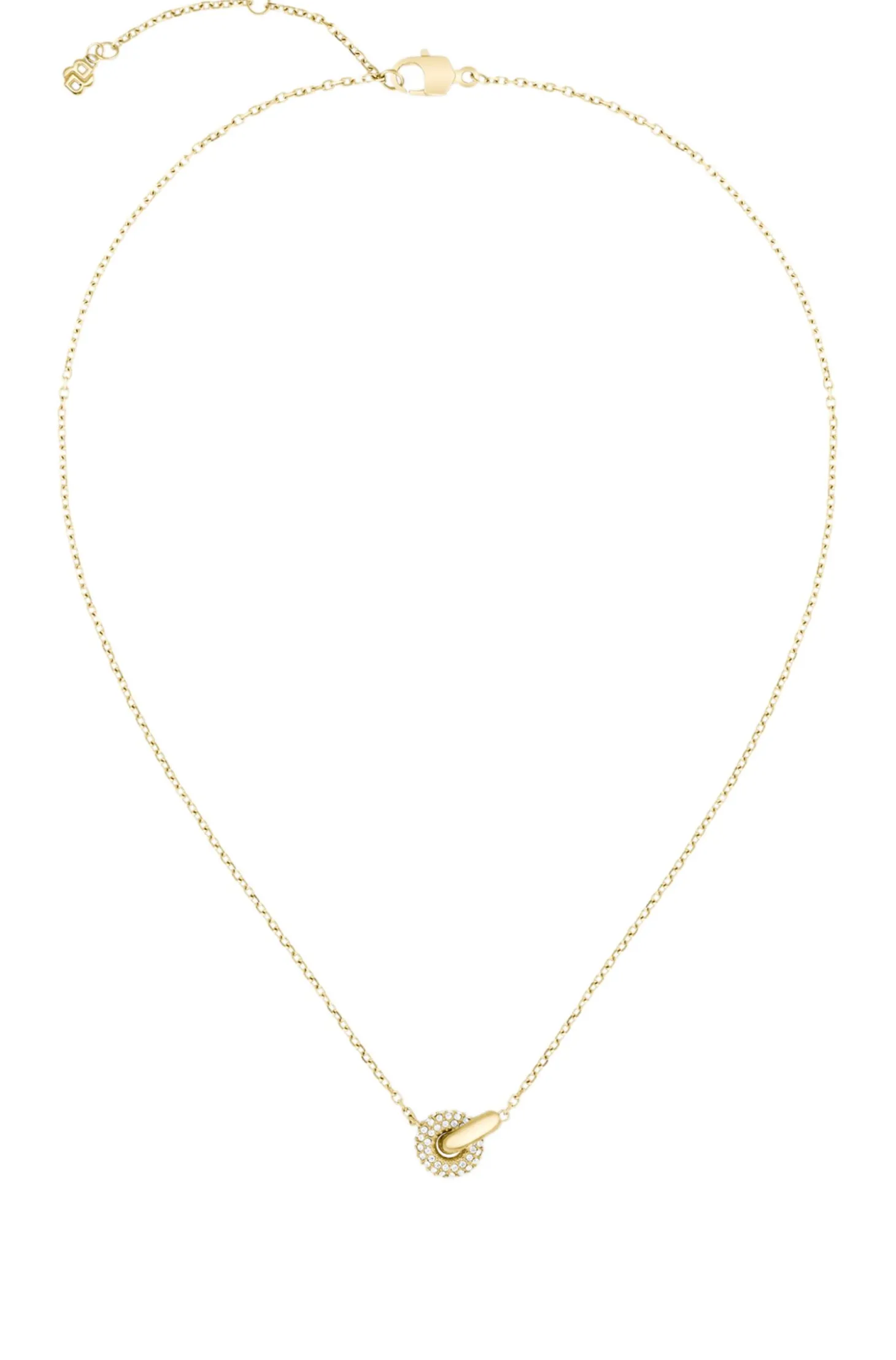 Goldfarbene Halskette mit verschlungenen Ringen und Pavé-Kristallen