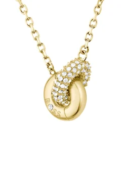 Goldfarbene Halskette mit verschlungenen Ringen und Pavé-Kristallen