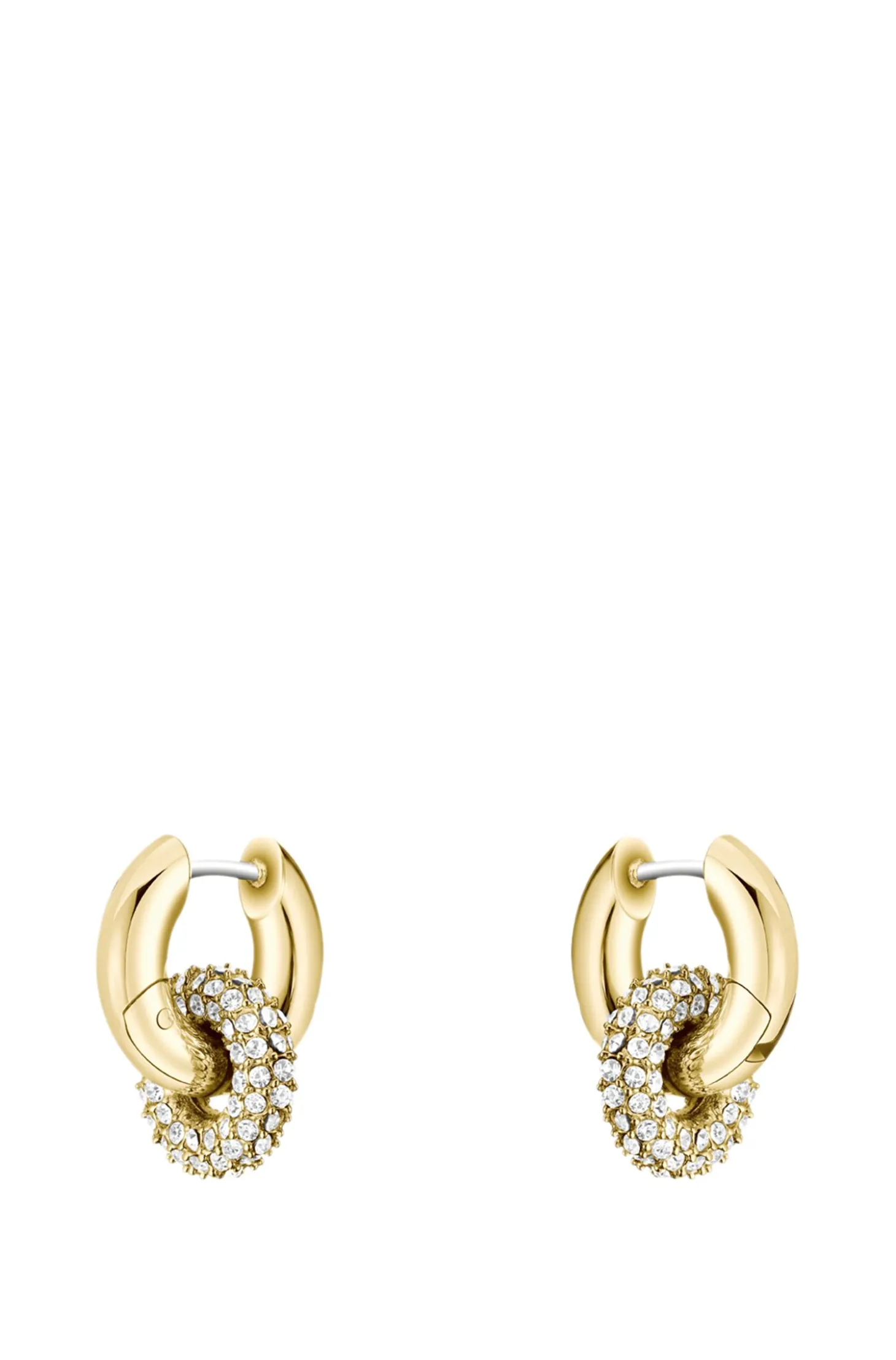 Goldfarbene Ohrringe mit verschlungenen Ringen und Pavé-Kristallen