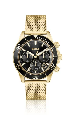 Goldfarbener Sealiner Chronograph mit schwarzem Zifferblatt