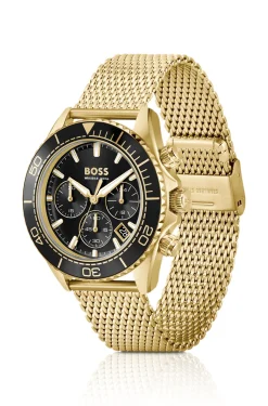 Goldfarbener Sealiner Chronograph mit schwarzem Zifferblatt