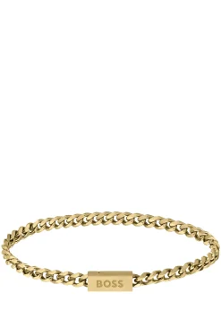 Gold-tone chain cuff with logo closure