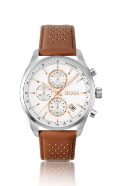 Grand Prix 44 Chronograph mit perforiertem Lederarmband