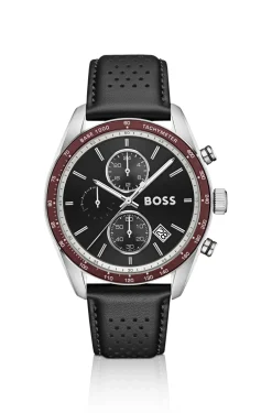 Grand Prix Vitesse Uhr mit schwarzem Zifferblatt und perforiertem Armband
