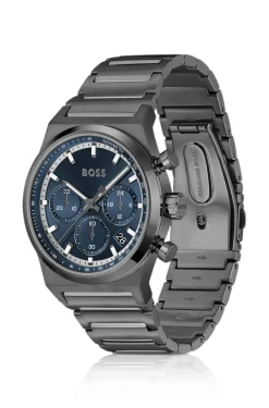 Grau beschichteter Chronograph mit blauem Zifferblatt