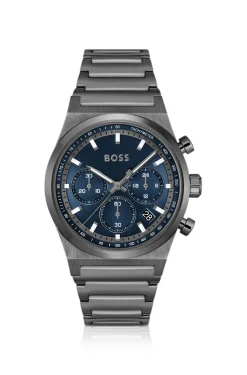 Grau beschichteter Chronograph mit blauem Zifferblatt