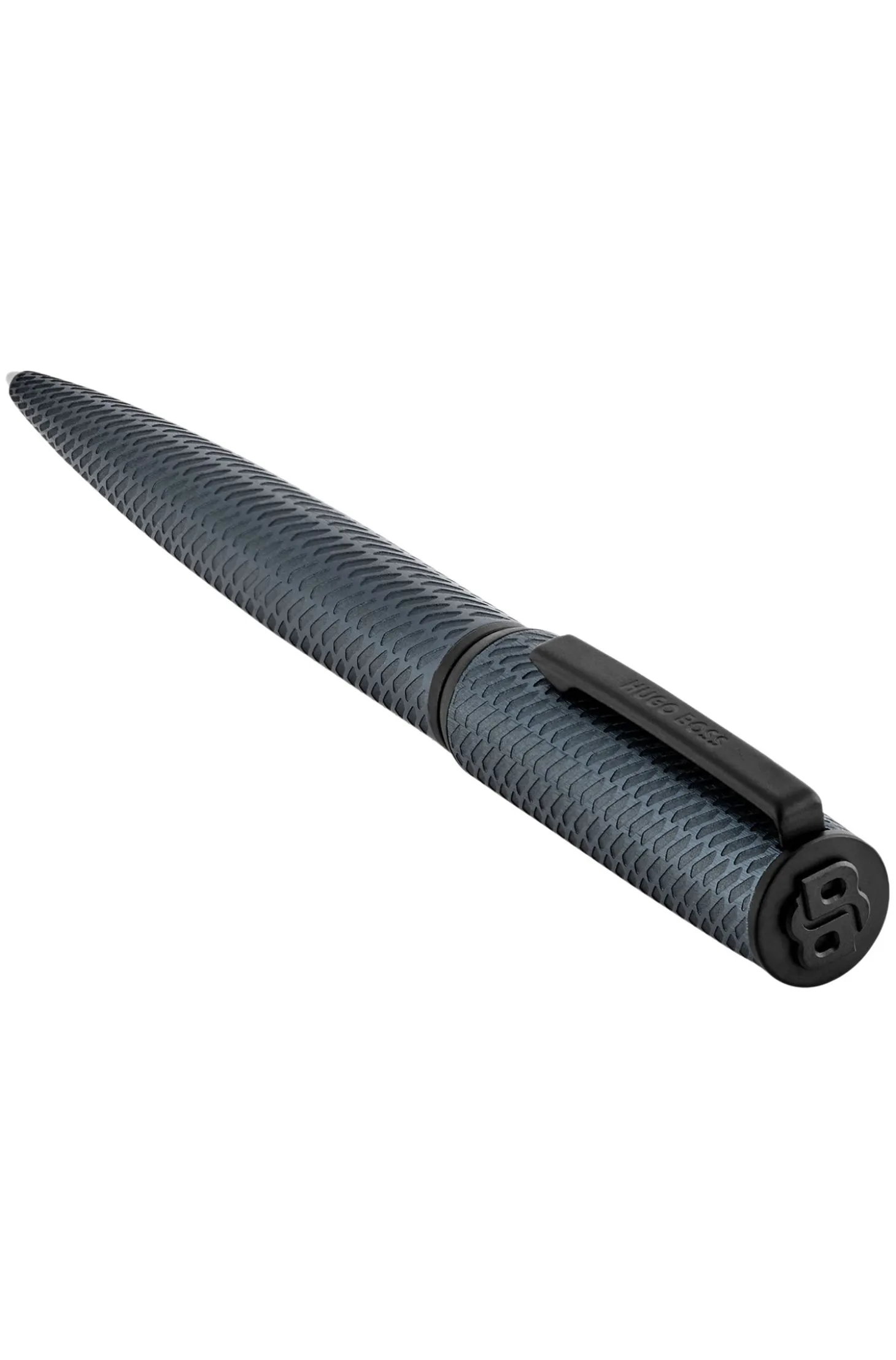 Grauer Kugelschreiber aus Aluminium mit Mesh-Effekt-Gravur