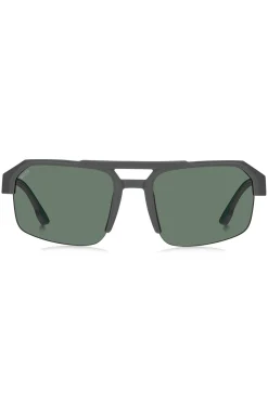 Graue Sonnenbrille mit Einsatz und Logo an den Bügeln
