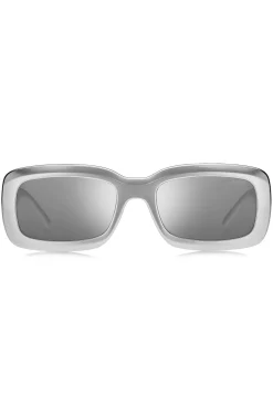 Graue Sonnenbrille mit Stack-Logo an den Bügeln