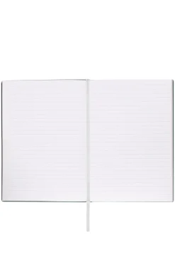 Grünes DIN-A5-Notizbuch mit Blumen-Print und Folien-Logo