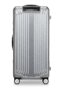 Großer BOSS x Samsonite Koffer aus silberfarbenem Aluminium 80 cm