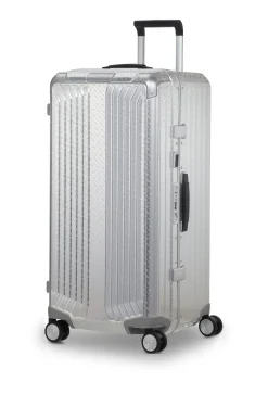 Großer BOSS x Samsonite Koffer aus silberfarbenem Aluminium 80 cm