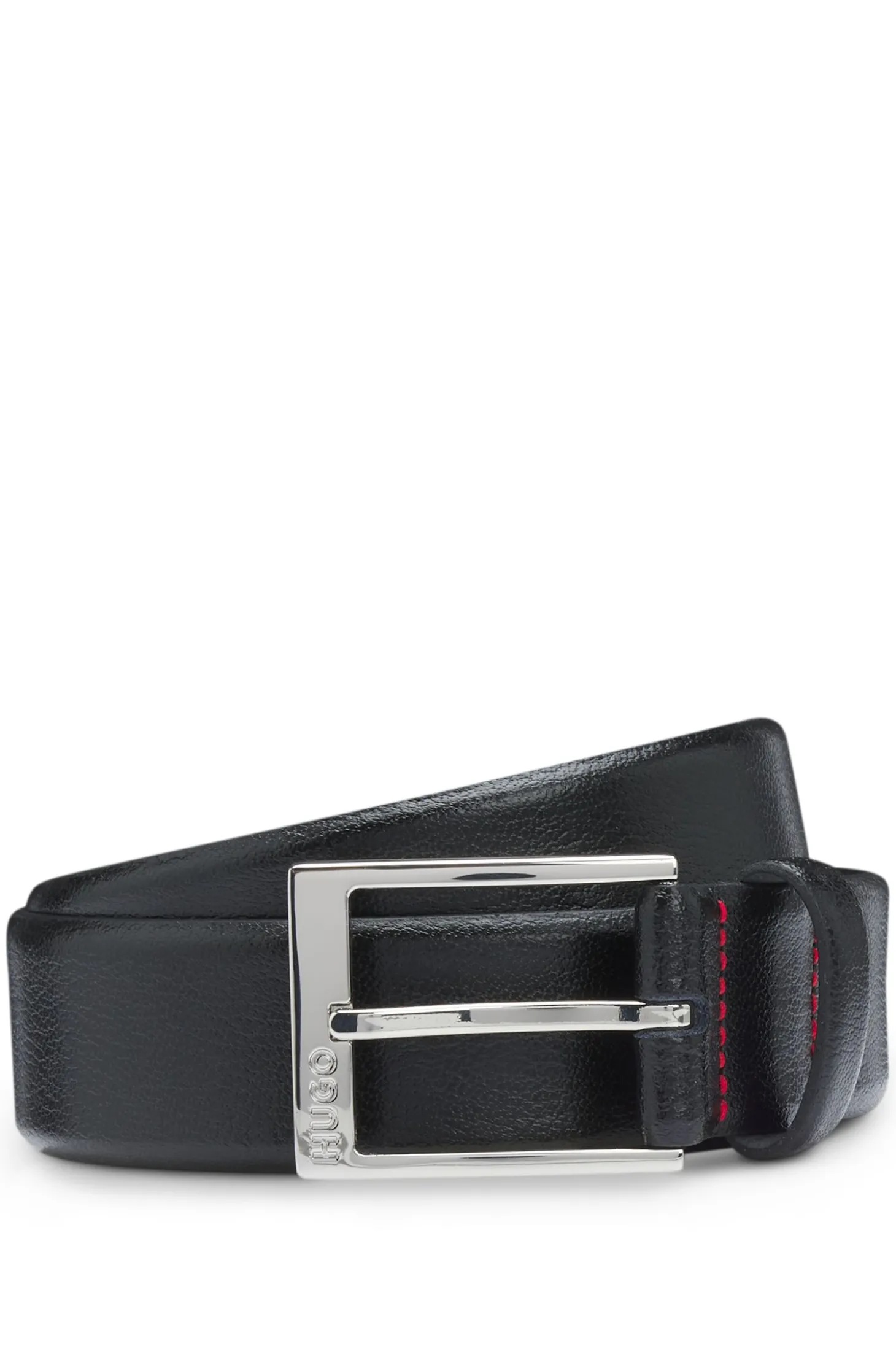 Gürtel aus genarbtem Leder mit Metalldetails in Silber-Optik