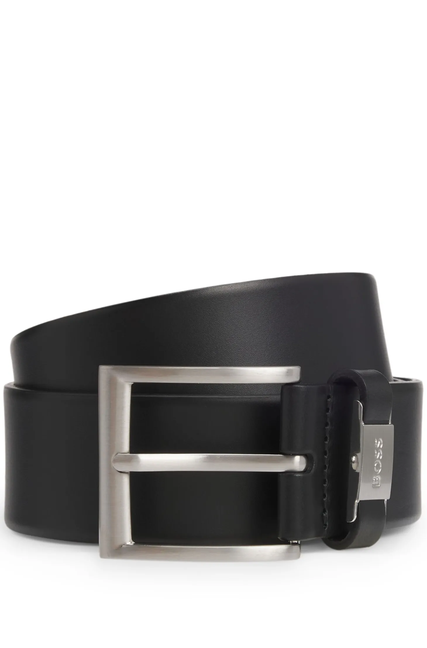 Gürtel aus italienischem Leder mit Logo-Schlaufe und Details aus gebürstetem Metall