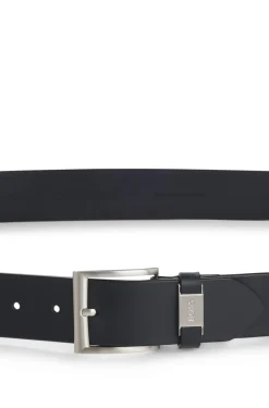 Gürtel aus italienischem Leder mit Logo-Schlaufe und Details aus gebürstetem Metall
