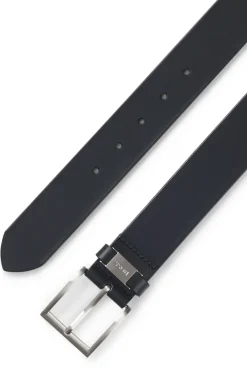 Gürtel aus italienischem Leder mit Logo-Schlaufe und Details aus gebürstetem Metall