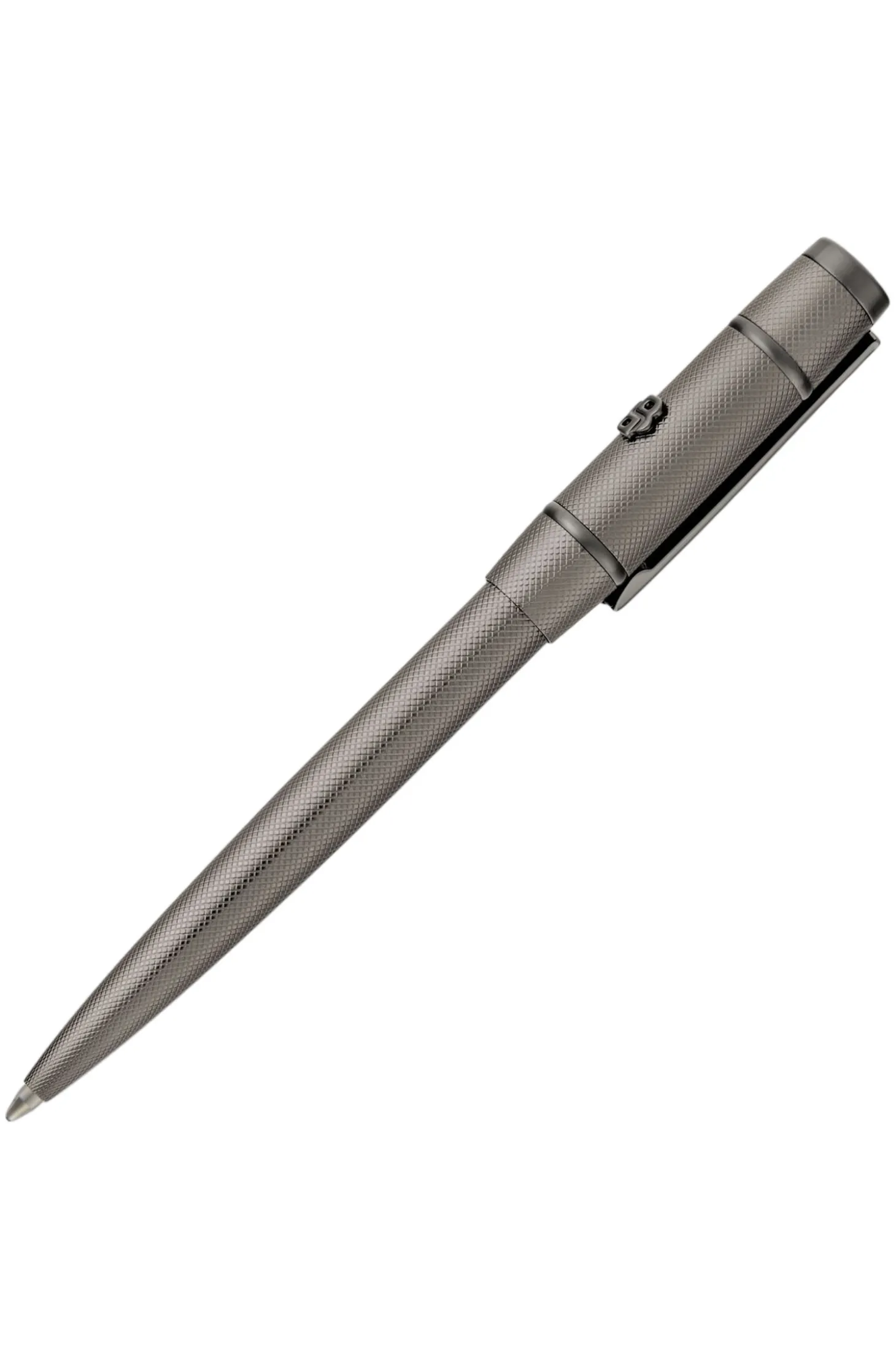 Gunmetalfarbener Kugelschreiber mit Rautenmuster und Double-B-Detail
