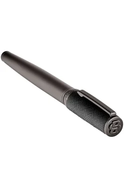Gunmetal-plattierter Tintenroller mit Cap aus strukturiertem Leder