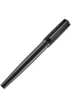 Gunmetal-plattierter Tintenroller mit Cap aus strukturiertem Leder