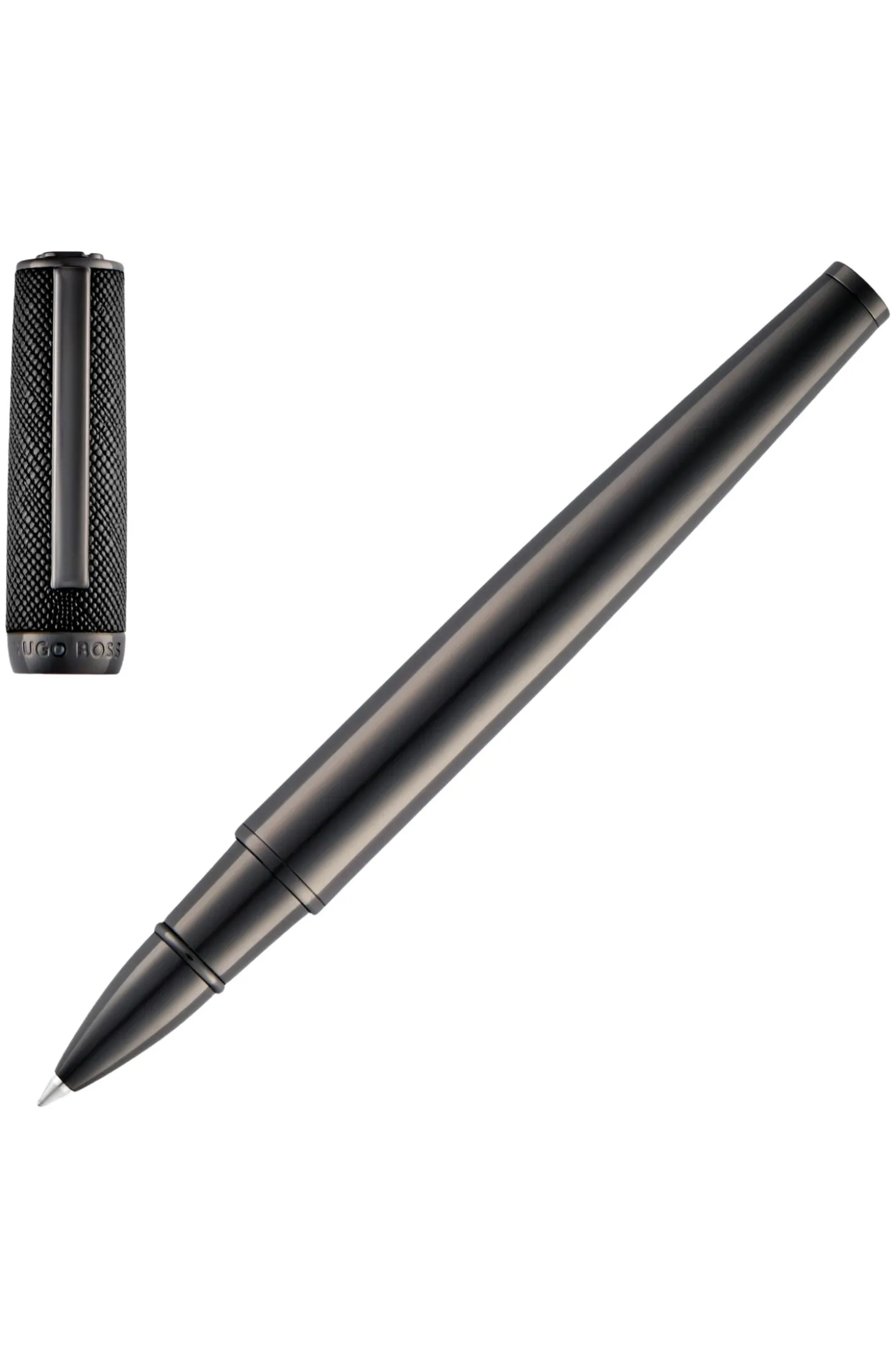 Gunmetal-plattierter Tintenroller mit Cap aus strukturiertem Leder