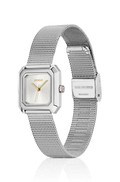 Hazel quadratische Uhr aus Edelstahl mit Mesh-Armband