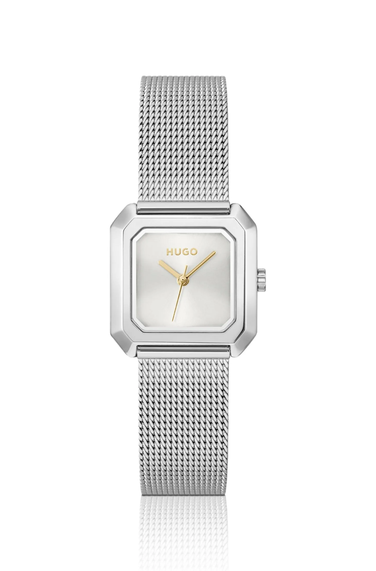 Hazel quadratische Uhr aus Edelstahl mit Mesh-Armband