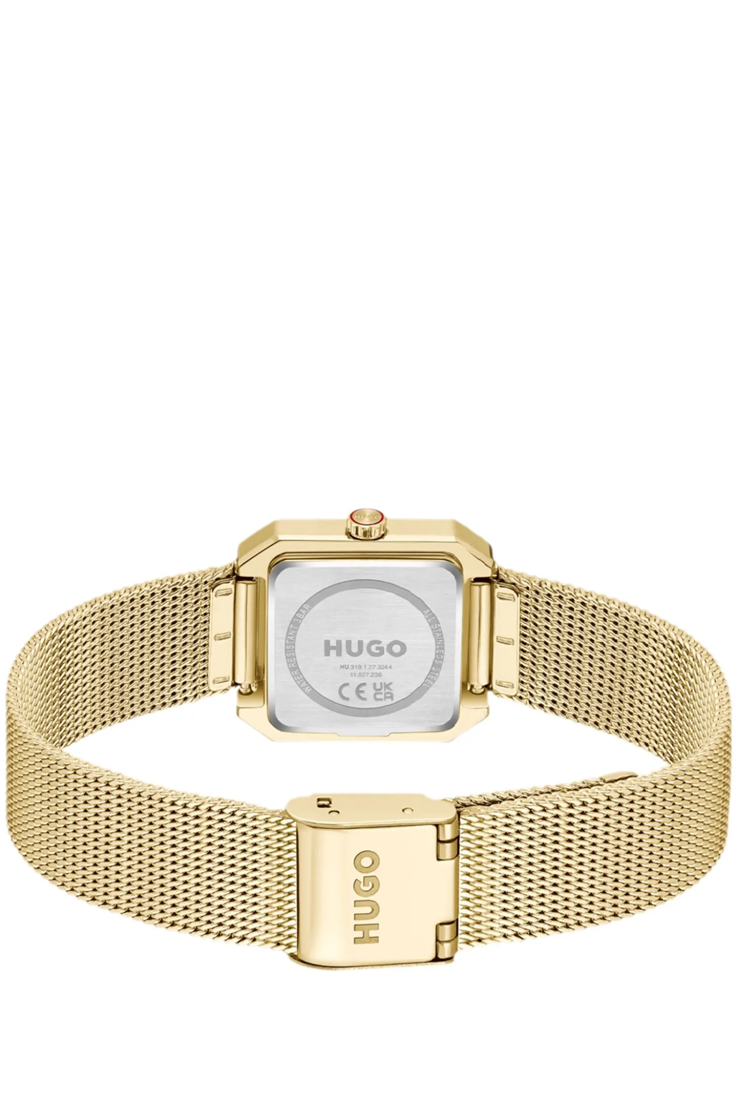 Hazel quadratische Uhr in Gold-Optik mit Mesh-Armband