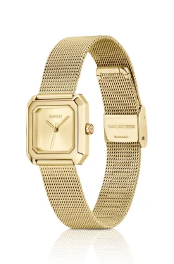 Hazel quadratische Uhr in Gold-Optik mit Mesh-Armband