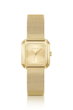 Hazel quadratische Uhr in Gold-Optik mit Mesh-Armband