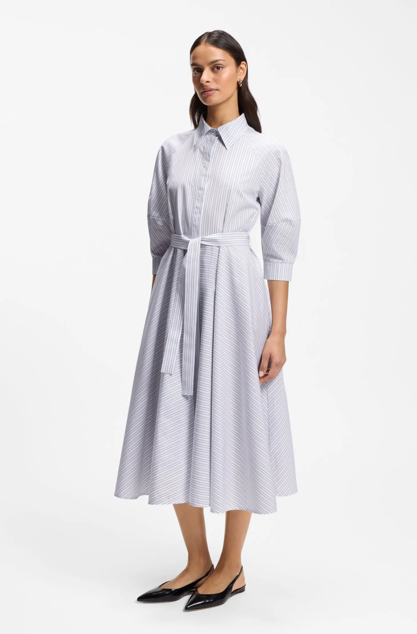 Hemdblusenkleid aus Baumwoll-Popeline mit Streifen-Muster
