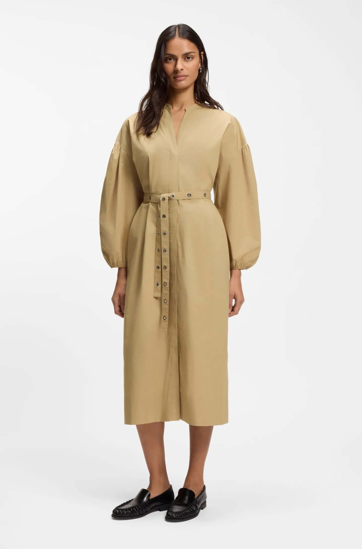 Hemdblusenkleid aus Baumwoll-Popeline mit Ösen-Gürtel