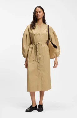 Hemdblusenkleid aus Baumwoll-Popeline mit Ösen-Gürtel