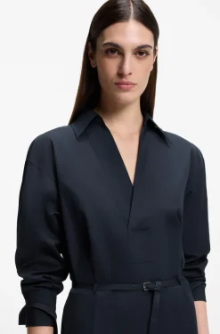 Hemdblusenkleid aus Baumwoll-Popeline mit Gürtel