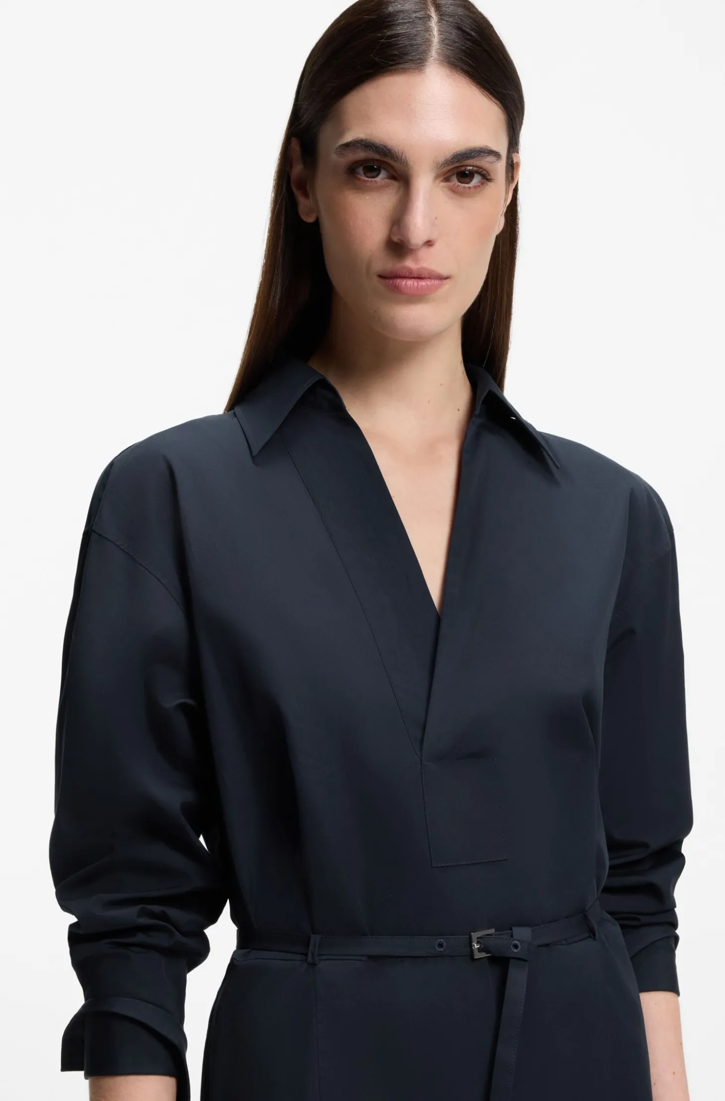 Hemdblusenkleid aus Baumwoll-Popeline mit Gürtel