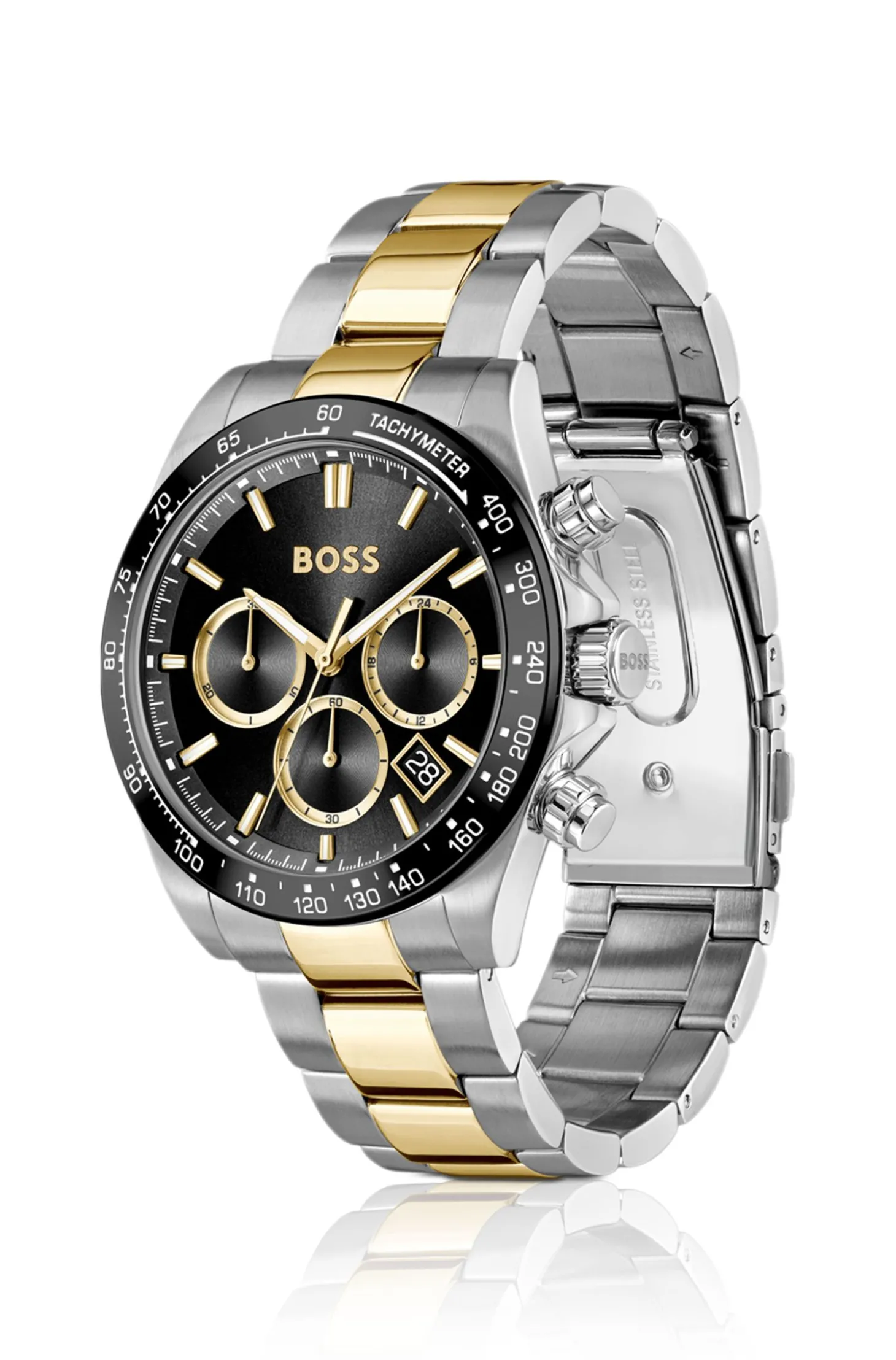 HERO 2.0 Chronograph mit schwarzem Zifferblatt und zweifarbigem Armband