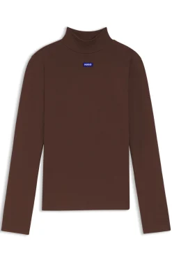 Hochgeschlossenes Top aus Stretch-Baumwolle mit Logo-Badge