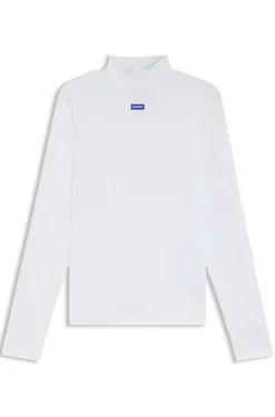 Hochgeschlossenes Top aus Stretch-Baumwolle mit Logo-Badge