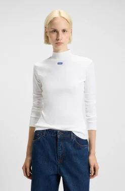 Hochgeschlossenes Top aus Stretch-Baumwolle mit Logo-Badge