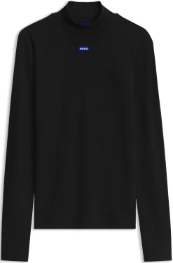 Hochgeschlossenes Top aus Stretch-Baumwolle mit Logo-Badge