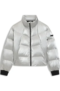 Hochglänzende Steppjacke mit Logo-Aufnäher aus Silikon